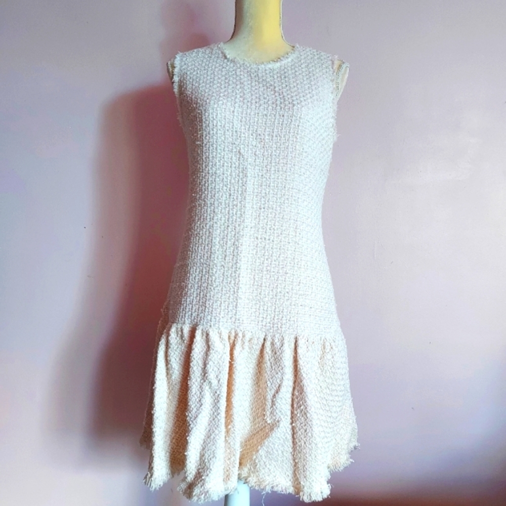 Rebecca Taylor pink cream white tweed sleeveless drop waist pinafore dress 6